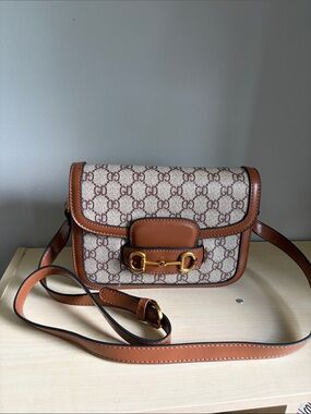 Brown Canvas Horsebit Crossbody Bag